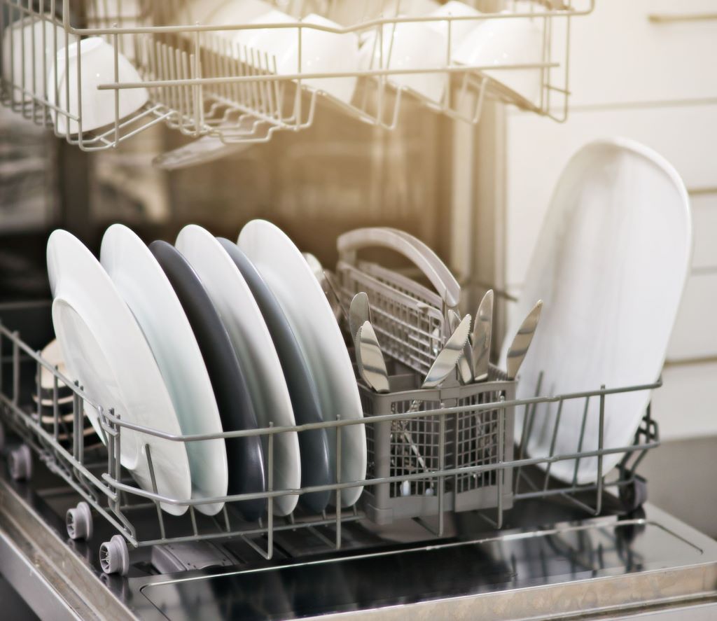 What steps are important when cleaning a dishwasher