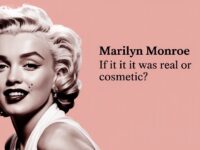 Close-up of Marilyn Monroe’s face, highlighting her iconic beauty mark above her lip, with a question about whether it was natural or applied with makeup
