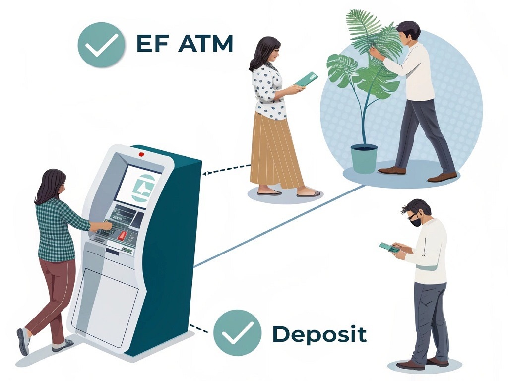 How long does it take for EF ATM deposit adjustments to appear