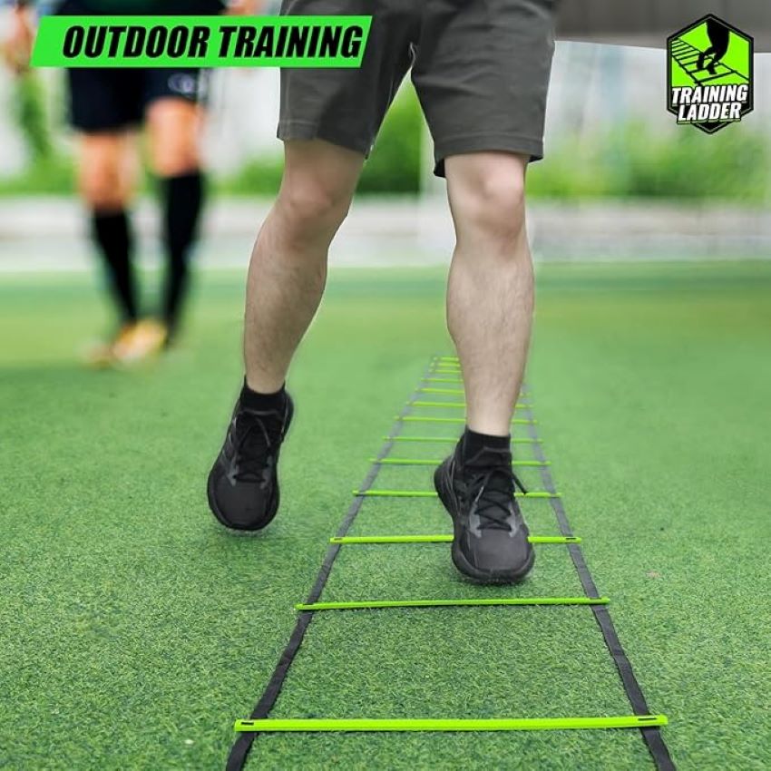 Athlete performing footwork drills on Teenitor agility ladder.