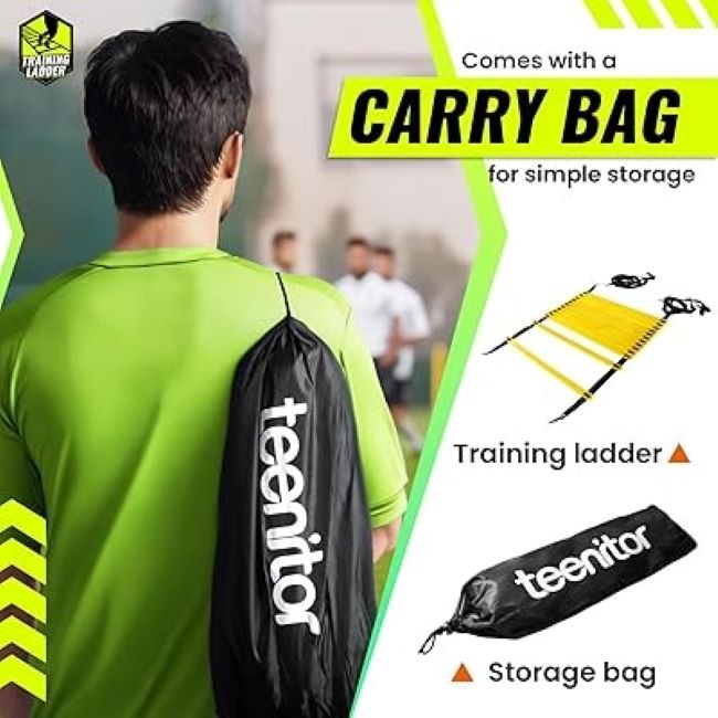 Close-up of Teenitor training ladder used for speed and agility exercises.