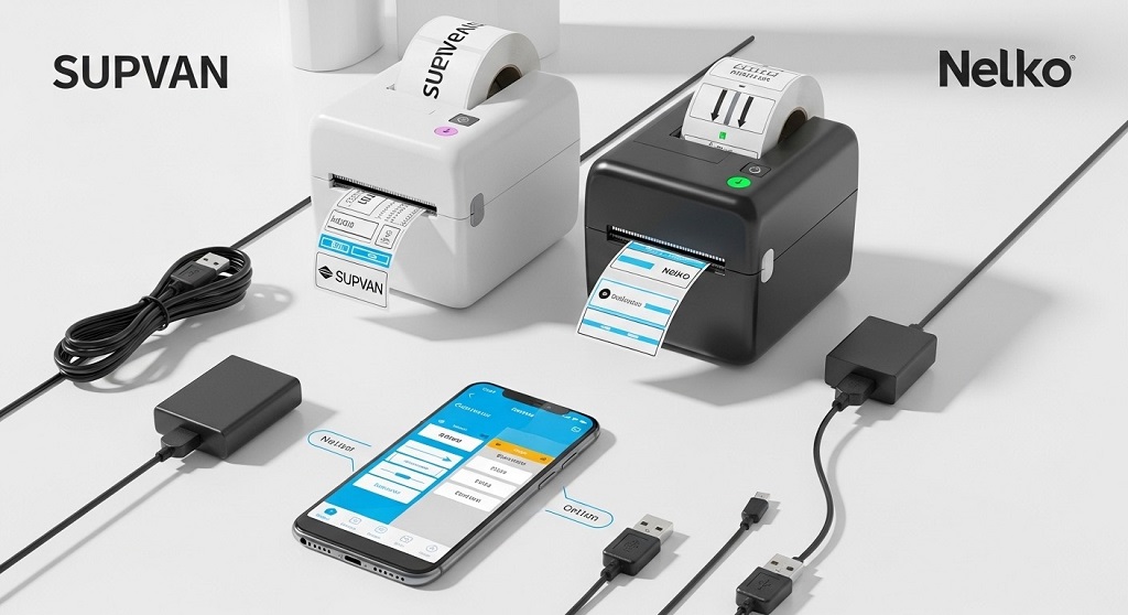 SUPVAN Bluetooth label printer connected to smartphone app