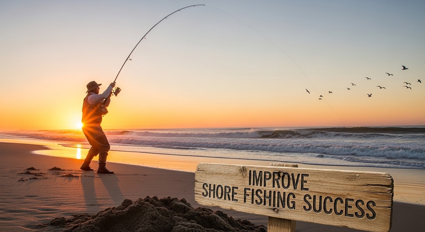 Surf angler casting long distance from shoreline
