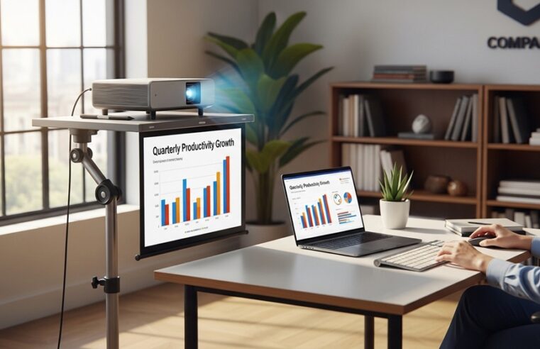 Office meeting using projector stand for clear presentation