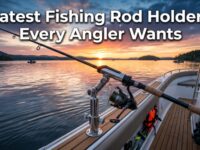 A premium fishing rod in a boat-mounted holder with the title Latest Fishing Rod Holders Every Angler Wants.