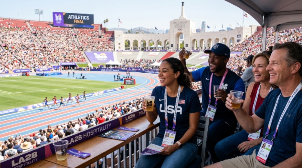 Spectators enjoying an LA28 Olympic event with ticket and hospitality access