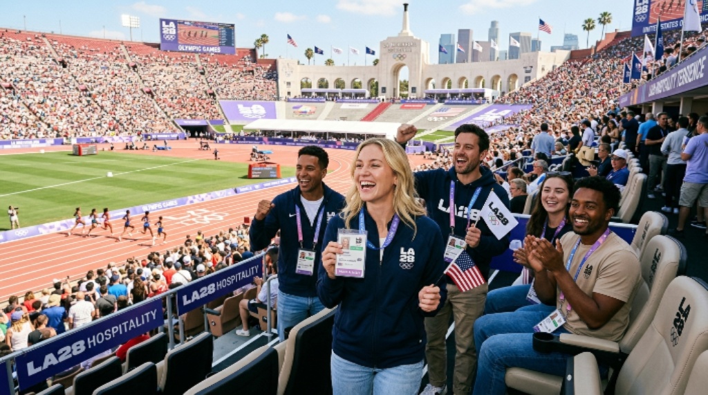 Fans attending an Olympic event with LA28 ticketing and hospitality experience