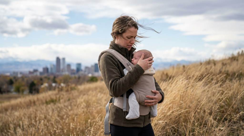 Layered baby clothing for cold and windy outdoor conditions