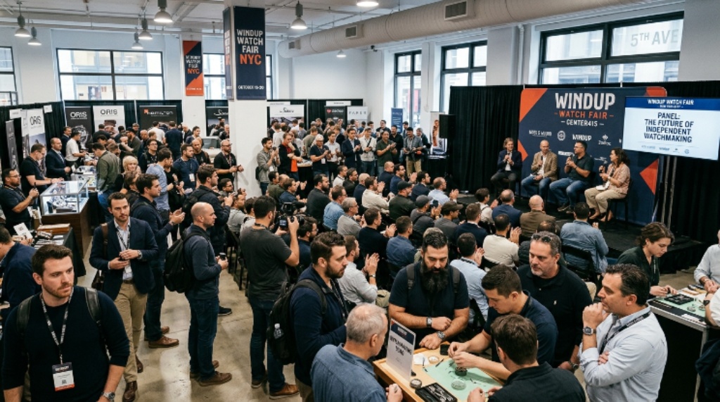 Watch enthusiasts attending panels and activities at the Windup Watch Fair at Center415, Fifth Avenue Manhattan