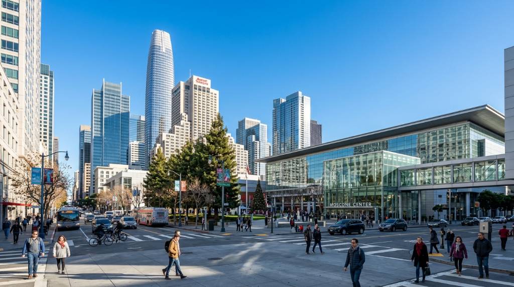 San Francisco skyline near the Moscone Center on a clear December day